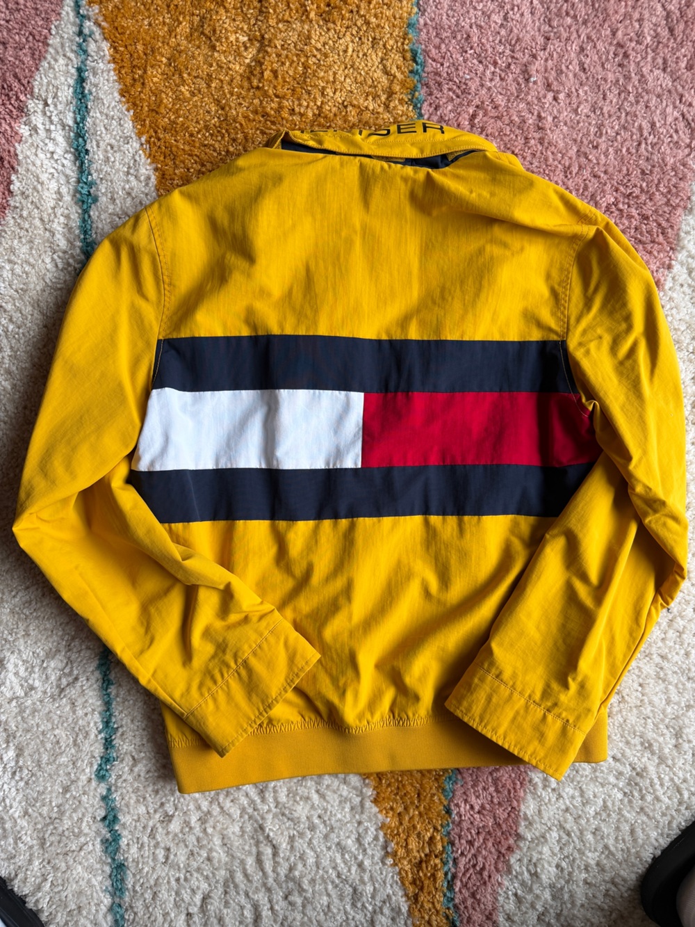 Tommy Hilfiger Yellow Hooded Windbreaker with Tricolor Chest Stripe - Picture 2 of 5